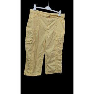 Stylie & Co Womens Yellow Capri Cargo Pants 16W Cotton Blend Adjustable Hem & Po